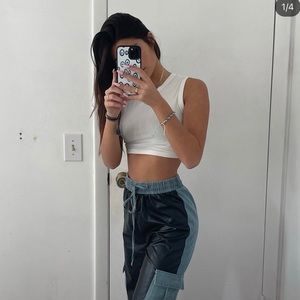 jean/ leather joggers